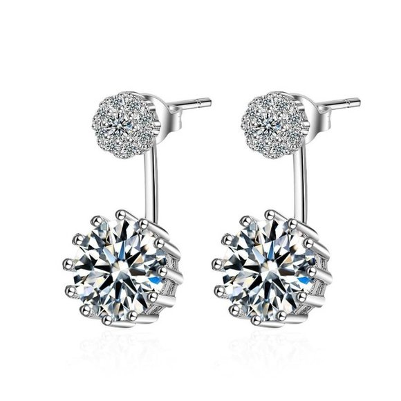 SILVER PLATED CUBIC ZIRCONIA EARRINGS - Picture 1 of 2